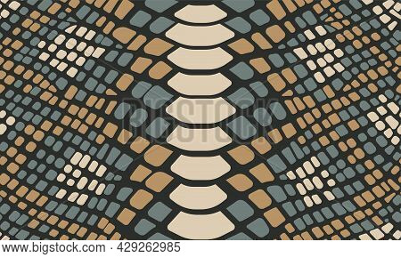 Trendy Natural Snake Skin Vector Seamless Pattern. Hand Drawn Wild Animal Reptile Skin, Green Snake 