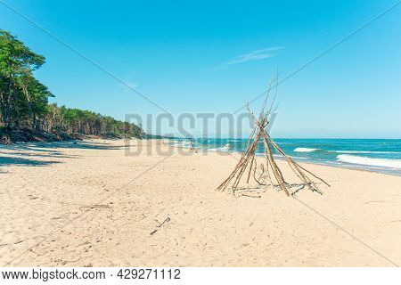 Sand Beach Of The Baltic Sea On The Curonian Spit In The Kaliningrad Region, Village Lesnoy, Russia