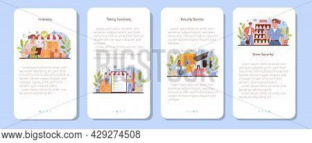 Commercial Activities Mobile Application Banner Set. Entrepreneur Stocktaking