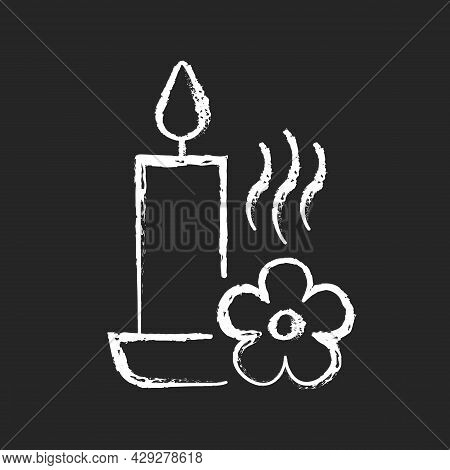 Scented Candle Chalk White Manual Label Icon On Dark Background. Fragrant Oils, Wax Mixture. Burning