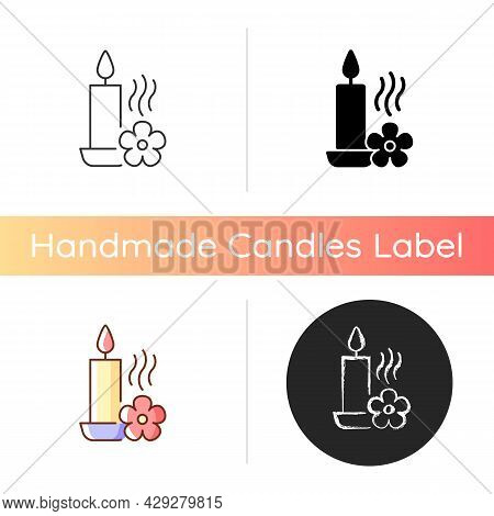 Scented Candle Manual Label Icon. Fragrant Oils And Wax Mixture. Burning With Pleasant Aroma. Linear