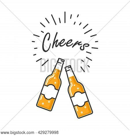Two Bottles Of Beer With The Inscription Heers On A White Background.