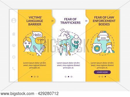 Human Trafficking Victims Onboarding Vector Template. Responsive Mobile Website With Icons. Web Page