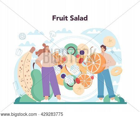 Fresh Salad In A Bowl. Peopple Cooking Organic And Healthy Food.