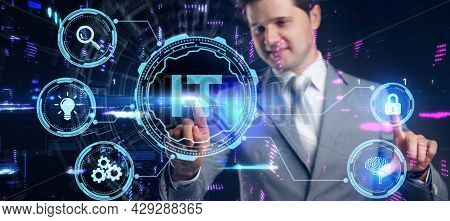 It Consultant Presenting Tag Cloud About Information Technology