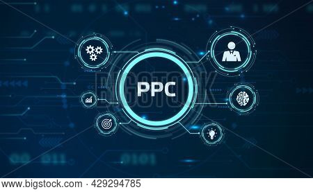 Pay Per Click Payment Technology Digital Marketing Internet Concept Of Virtual Screen. Ppc 3d Illust