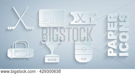 Set Award Cup, Hockey Sports Ticket, Sport Bag, Ice Hockey Rink, Mechanical Scoreboard And Sticks Ic