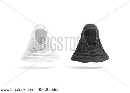 Blank Black And White Female Al-amira Mockup, Front View, 3d Rendering. Empty Arabian Cotton Covered