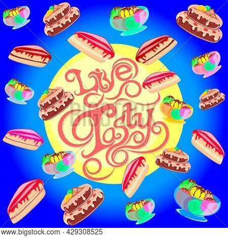 Fantastic Heavenly Body, Showering With Its Sweet, Culinary Gifts, Vector Illustration On Colored Ba