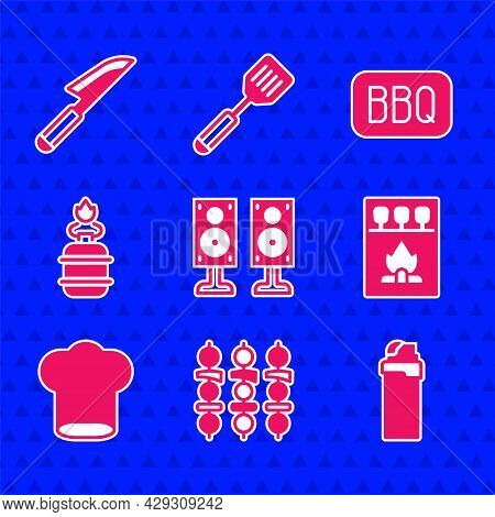 Set Stereo Speaker, Grilled Shish Kebab, Lighter, Matchbox And Matches, Chef Hat, Camping Gas Stove,