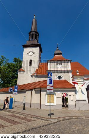 Jarocin Poland - 23 May 2016: View Of The Saint Martin Parish In Jarocin, Roman Catholic Parish Belo