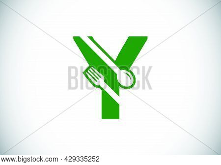 Initial Y Monogram Alphabet With A Fork, Spoon. Font Emblem. Modern Vector Logo For Cafe, Restaurant
