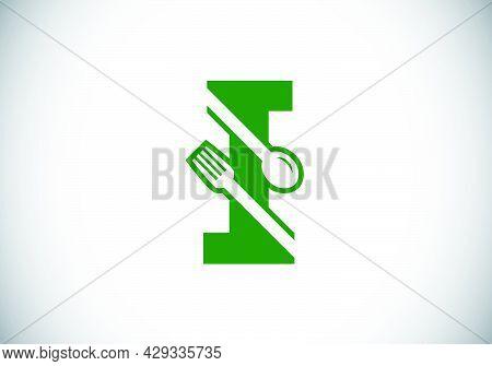 Initial I Monogram Alphabet With A Fork, Spoon. Font Emblem. Modern Vector Logo For Cafe, Restaurant