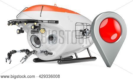 Bathyscaphe With Map Pointer, 3d Rendering Isolated On White Background