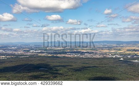 Aerial View To City Of Raunheim And Kelsterbach At River Main In Germany