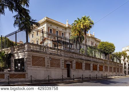 View To The American Embassy In Rome, Italy Located In An Old Historic Palace In Quarter Lodovisi In