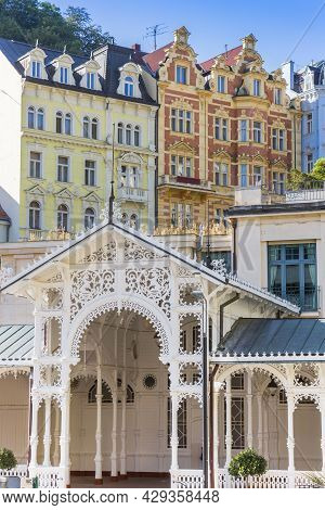 White Wooden Structure Of The Kolonada In Karlovy Vary, Czech Republic