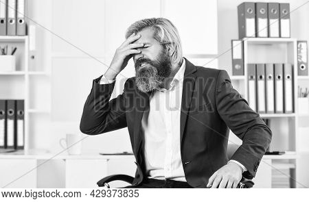 Job One Of Biggest Stressors In Life. Stress Reduction Mechanisms. Business Man Suffer Headache. Bus