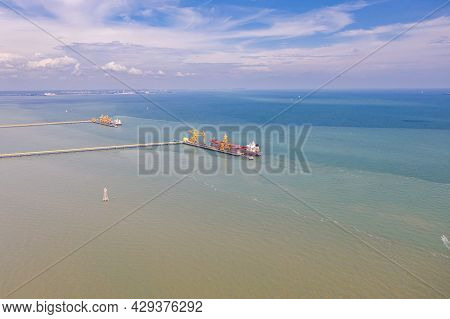 Port Dickson, Malaysia - September 12, 2021: A Coal Transport Ship At The Dock Of The   Jimah Power 