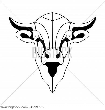 Graphic Illustration Of A Bull. Vector Buffalo Head. The Logo Of A Bull, A Strong And Dangerous Anim