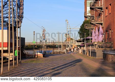 Duisburg, Germany - September 18, 2020: People Visit Inner Harbour (innenhafen) In Duisburg, Germany