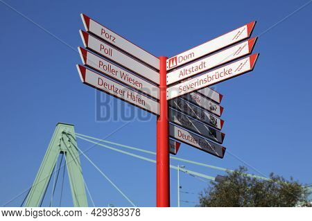 Cologne, Germany - September 22, 2020: Landmark Directions Sign In Cologne, Germany. Cologne Is The 