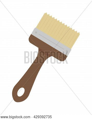 Flat Paint Brush For Walls Semi Flat Color Vector Object. Full Sized Item On White. Tool For Profess