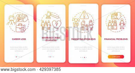 Midage Problems Onboarding Mobile App Page Screen. Hardships Of Adult Life Walkthrough 4 Steps Graph