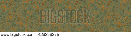Tropical Ditsy Scribbled Doodle Flower Vector Seamless Border Background. Dense Millefleur Style Han