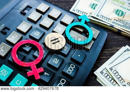 Gender Symbols And Equal Sign. Equal Pay Concept.