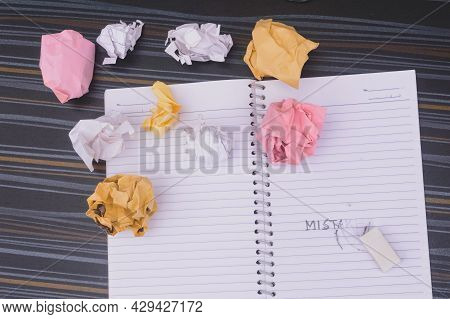 Erasing Mistake On Notepad. Learning, Wrong, Blooper, Regret Sayings Background. Fault, Defect, Care