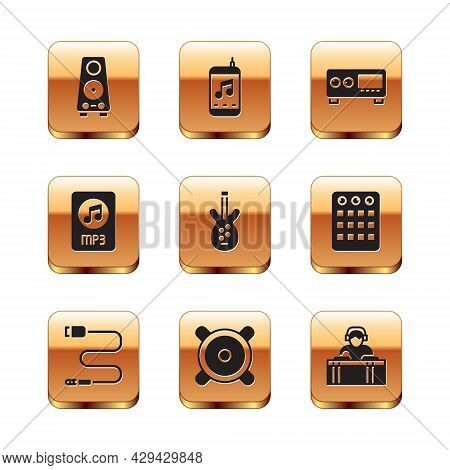 Set Stereo Speaker, Audio Jack, Electric Bass Guitar, Mp3 File Document, Guitar Amplifier, Dj Playin