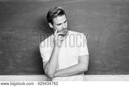 Happy Teachers Day. Master Of Simplification. Man Teacher In Front Of Chalkboard. Teaching Could Be 