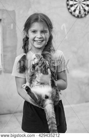 Treats For Your Furry Friend. Happy Child Hold Cat. Pet Breed Animal. Pet Clinic. Veterinary Hospita