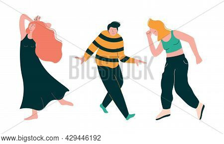 Positive Young Man And Woman On Stage Performing Contemporary Dance Moving Hands And Legs To Music R