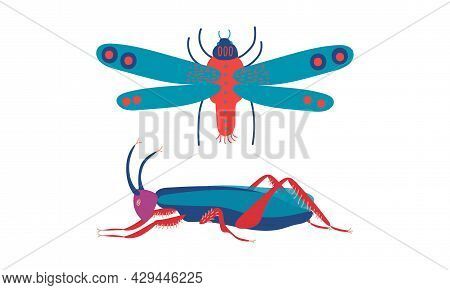 Insects As Hexapod Flying Creature With Jointed Legs And Pair Of Antennae Vector Set