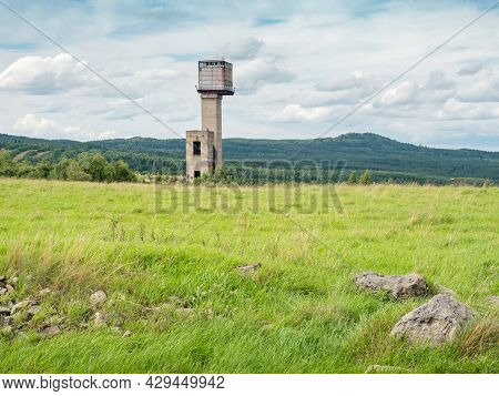 Landscape With Ruin Of Mine Shaft Tower.  The Abandoned Iron Ore And Copper Ore Mines. Mednik Region