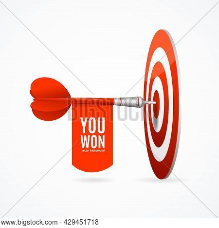 Realistic Detailed 3d Darts Banner You Won Concept Ad Poster Card. Vector Illustration Of Hit To Cen