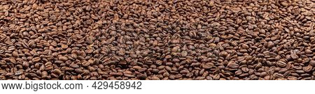 Super Large High Resolution Panorama Macro Photography Of A Huge Heap Of Coffee Beans. Close Up To T