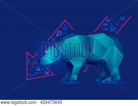 Concept Of Bearish In Stock Market Exchange, Graphic Of Low Poly Bear With Decreasing Graph