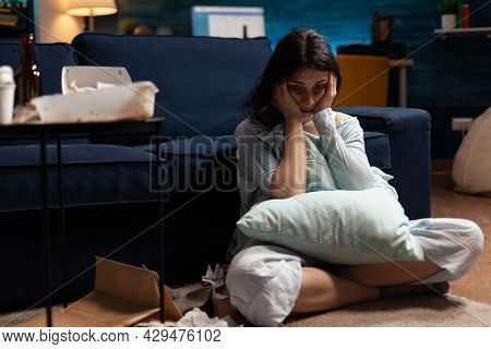 Lonely, Traumatised, Frustrated, Ill Woman Holding Head In Hands, Feeling Vulnerable, Desperate Havi