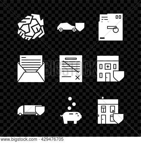 Set Crumpled Paper Ball, Car With Shield, Ordered Envelope, Delivery Cargo Truck, Piggy Bank Coin, H