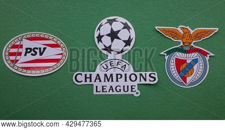 8 August 2021 Eindhoven, Netherlands. The Emblems Of The Psv Eindhoven And S.l. Benfica Lisbon And T