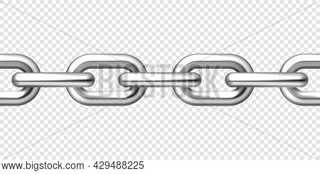 Realistic Seamless Metal Chain With Silver Links On Checkered Background. Vector Illustration.