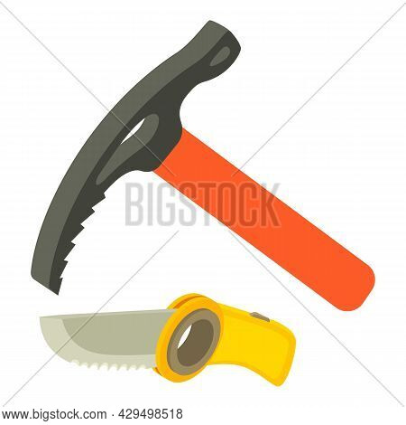 Mountaineering Equipment Icon Isometric Vector. Ice Ax And Climber Knife. Climbing Equipment, Piolet