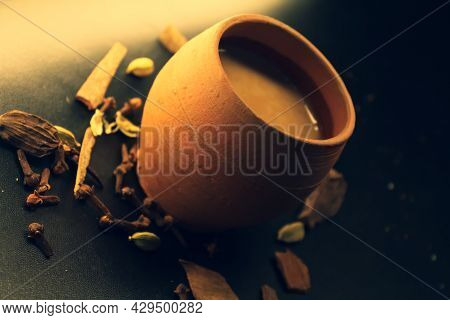 Closeup Of Tea And Spices In The Traditional Kulhad