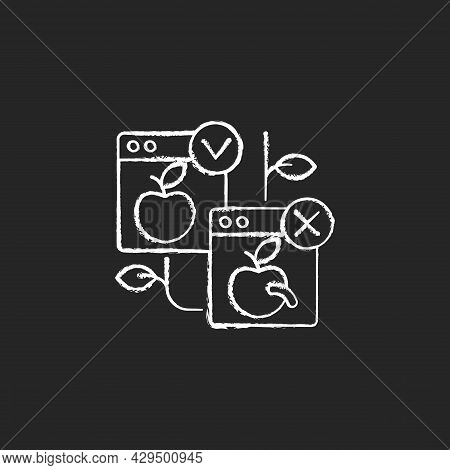 Harvest Quality Vision Chalk White Icon On Dark Background. Crop Quality Control. Automated Scanner 