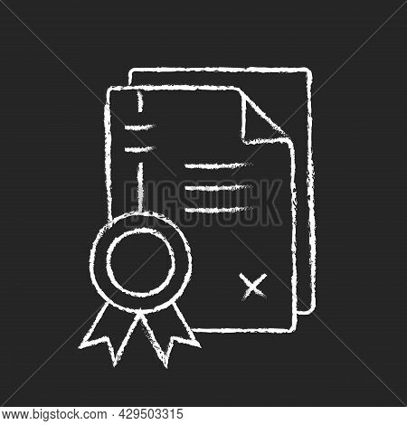 Patents Chalk White Icon On Dark Background. Property Rights Granting. Comprehensive Invention. Inte