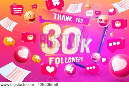 Thank You Followers Peoples, 30k Online Social Group, Happy Banner Celebrate, Vector