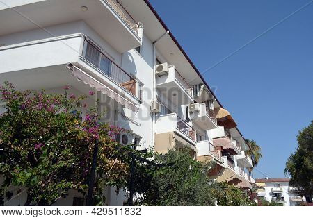 Architecture of the houses in Akyaka slow city in Turkey.August 1,2021. Mugla,Turkey